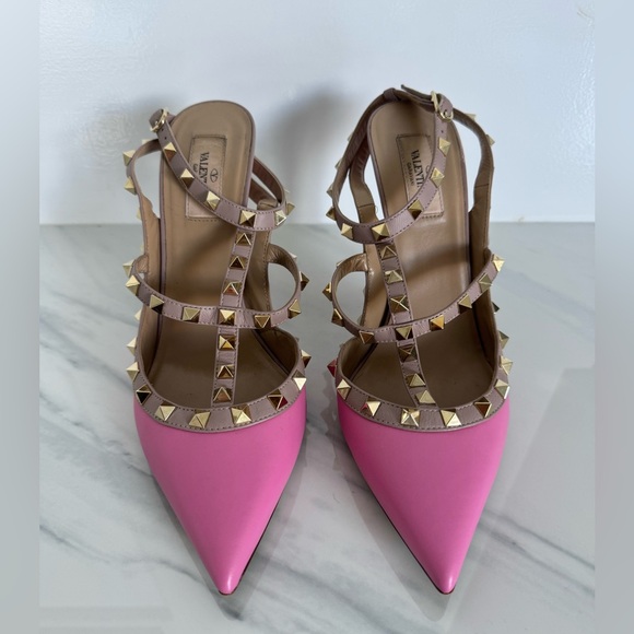 Valentino Pink Leather Gold Rockstud T-Strap Pumps Size 41 EU, 11 US - Picture 2 of 14